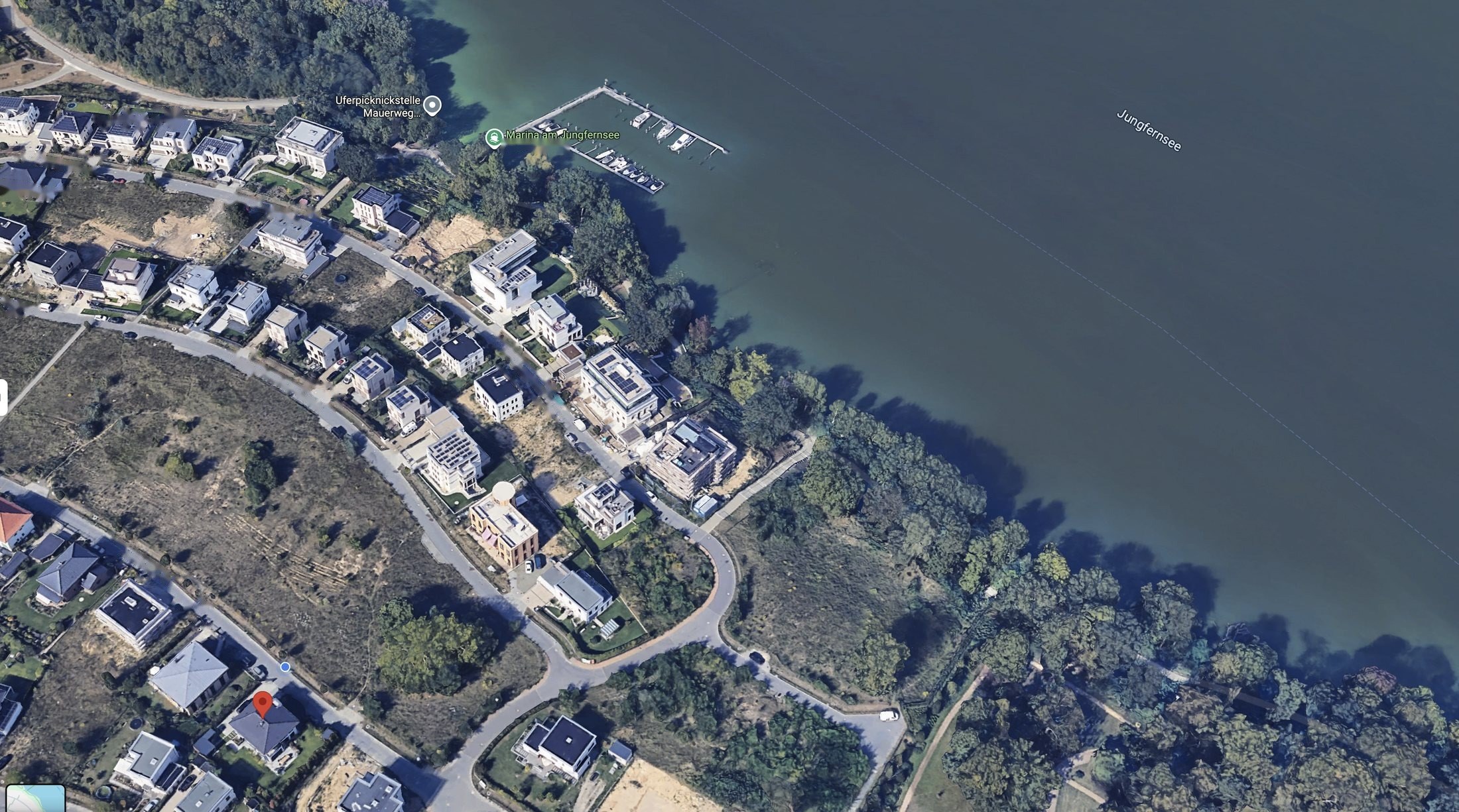 Luftbild: Lage der Stadtvilla am Jungfernsee