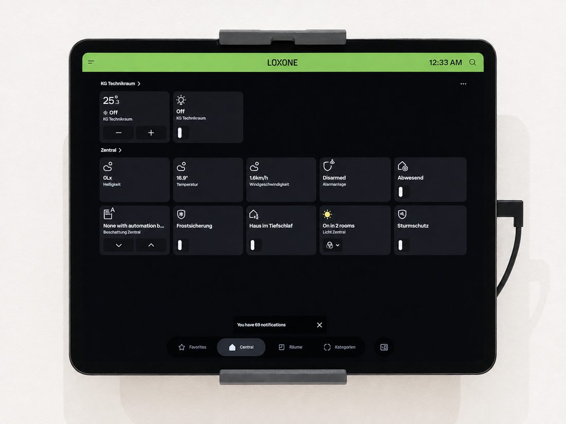 Loxone-Wandpanel: Zentrale Funktionen und Wetterdaten