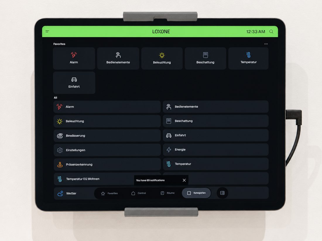 Loxone-Wandpanel: Nach Kategorien geordnet